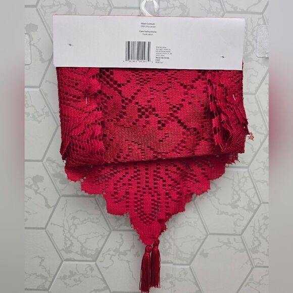 Holiday Vintage Style Christmas Valentine's Day Red Lace Table Runner, 13" x 48" - Picture 2 of 4